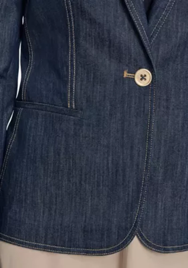 Women's Denim One Button Blazer