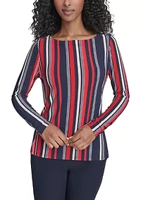 Women's Long Sleeve Striped Knit Top