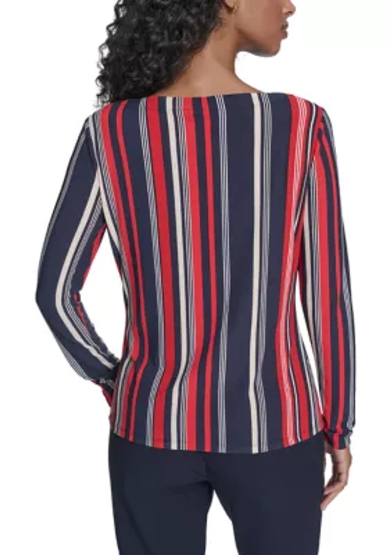 Women's Long Sleeve Striped Knit Top