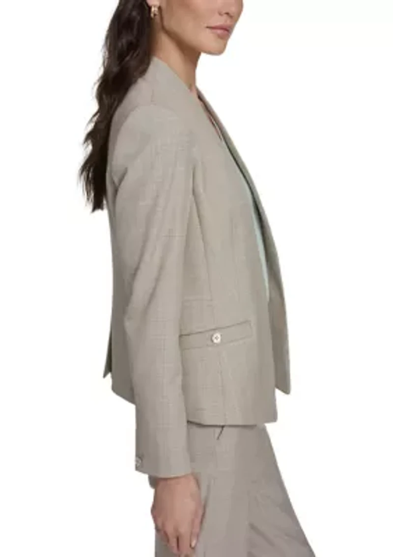 Women's Plaid Open Front Blazer