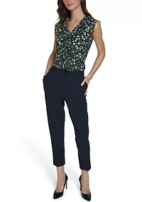 Women's Floral Vine Mixed Media Ruffle Top