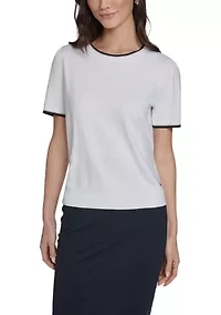 Women's Short Sleeve Tipped Sweater