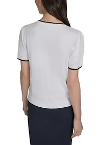 Women's Short Sleeve Tipped Sweater