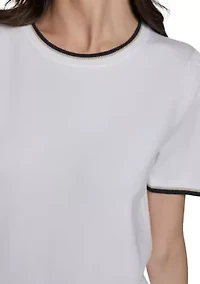 Women's Short Sleeve Tipped Sweater