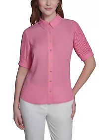 Women's Pleated Button Front Blouse