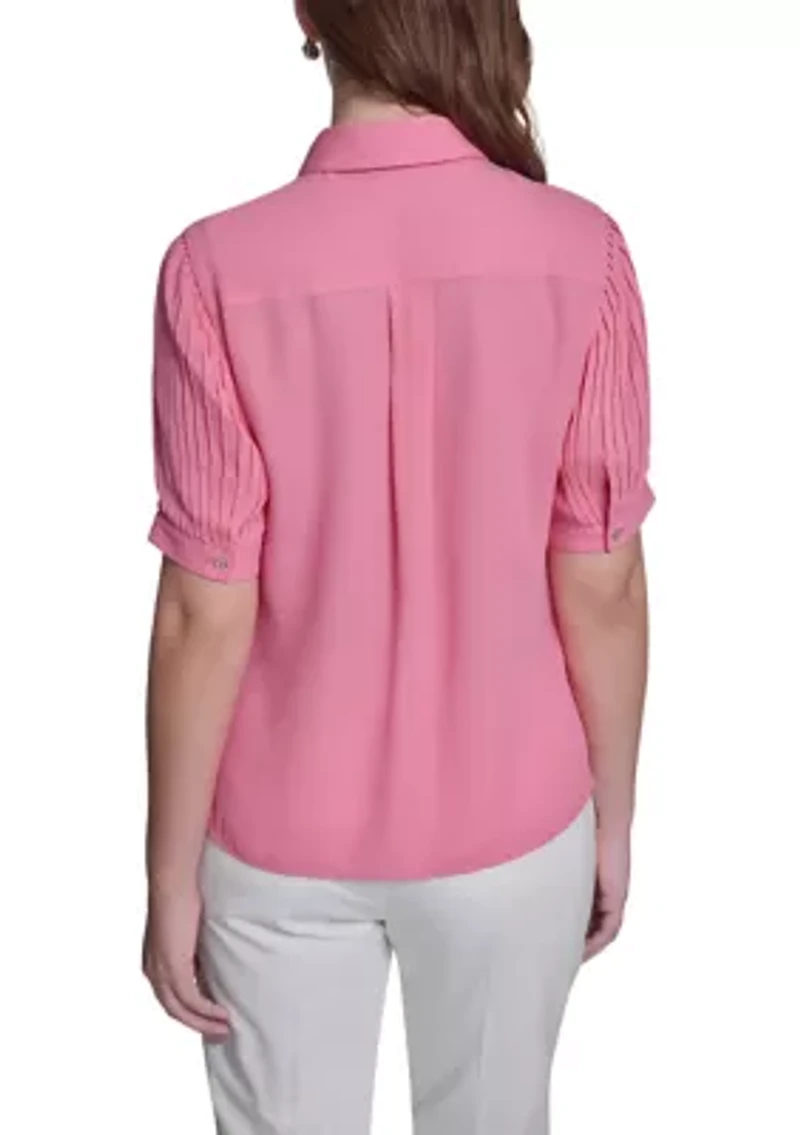 Women's Pleated Button Front Blouse