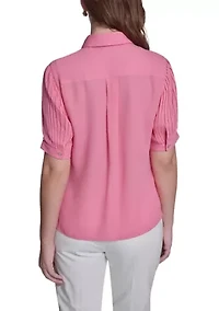 Women's Pleated Button Front Blouse