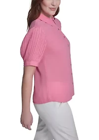 Women's Pleated Button Front Blouse