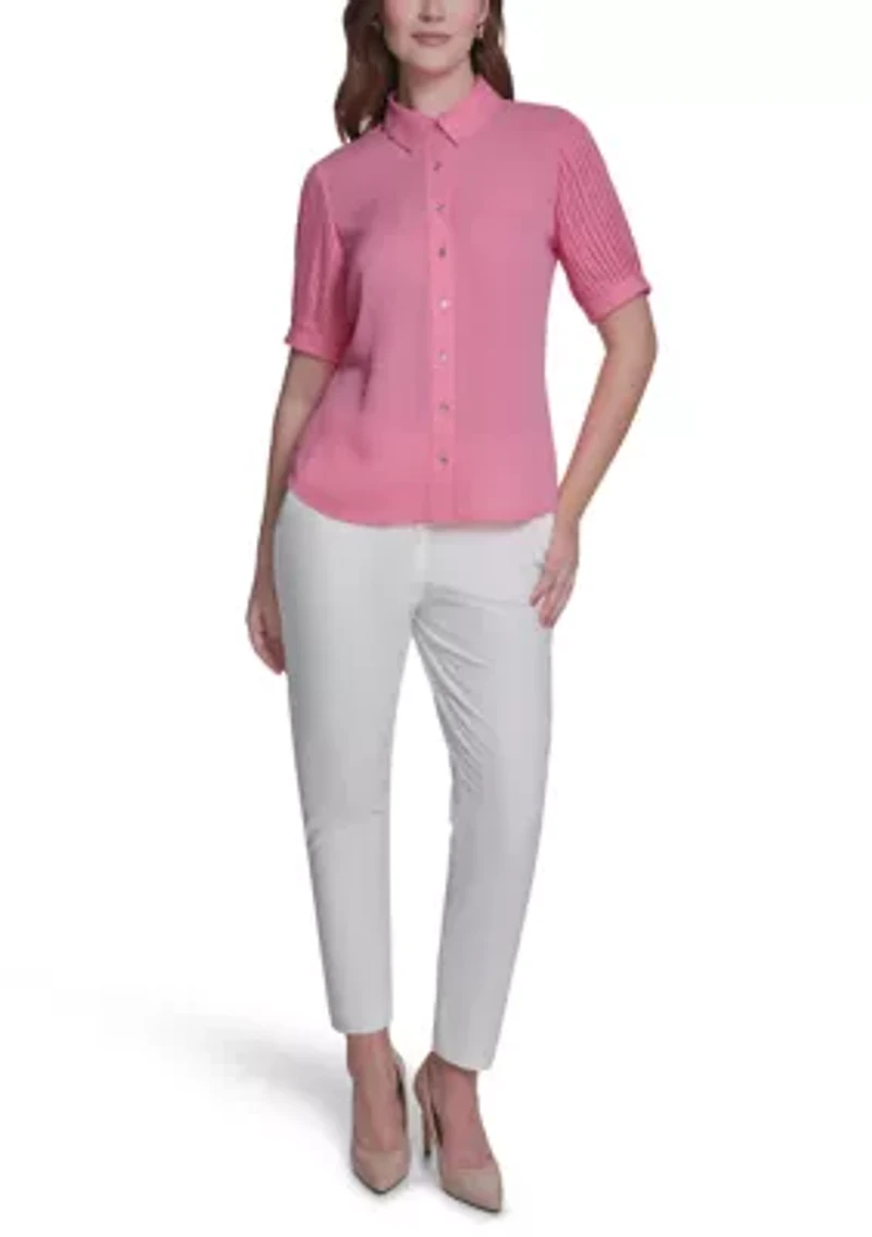 Women's Pleated Button Front Blouse