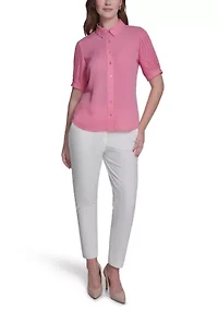 Women's Pleated Button Front Blouse