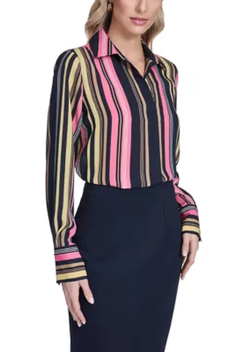 Women's Striped Long Sleeve Popover Shirt