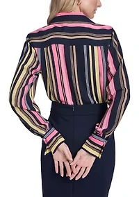 Women's Striped Long Sleeve Popover Shirt