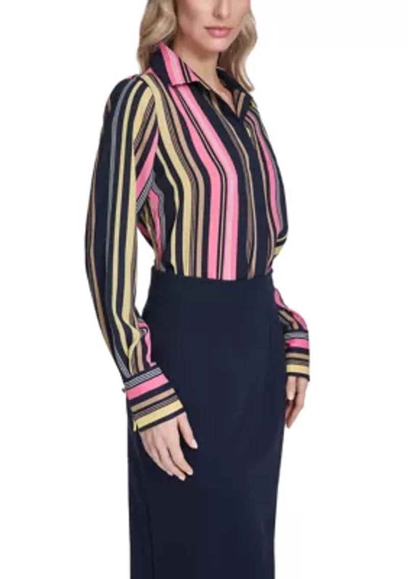 Women's Striped Long Sleeve Popover Shirt