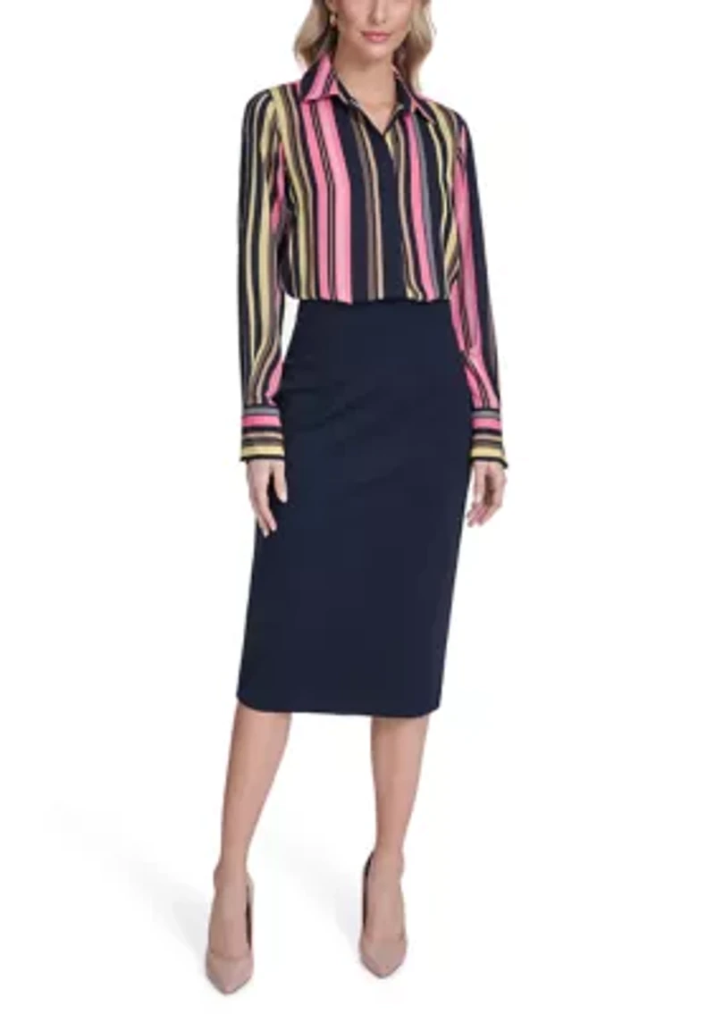 Women's Striped Long Sleeve Popover Shirt