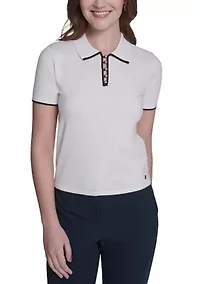 Women's Short Sleeve Tipped Polo Sweater