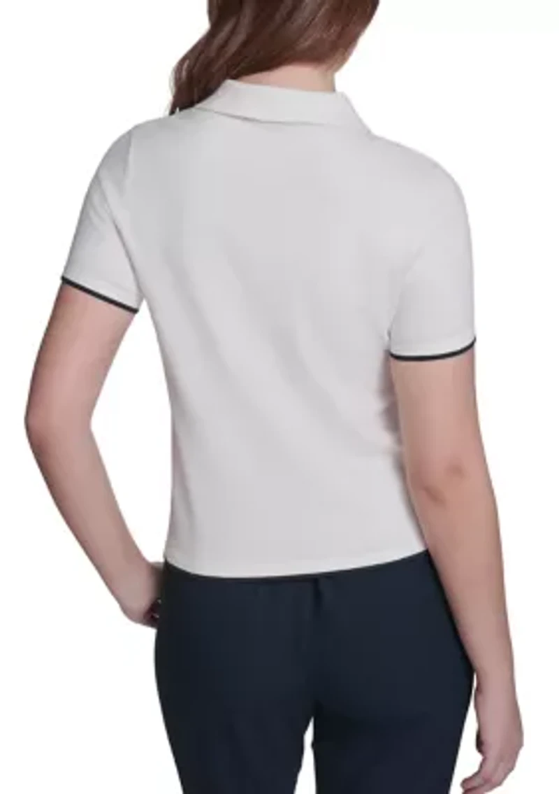 Women's Short Sleeve Tipped Polo Sweater