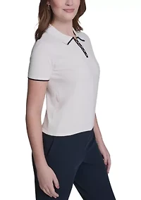 Women's Short Sleeve Tipped Polo Sweater