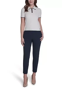 Women's Short Sleeve Tipped Polo Sweater