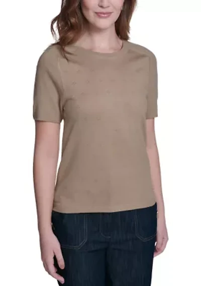 Women's Short Sleeve Pointelle Sweater