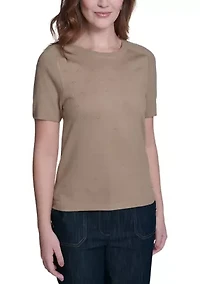 Women's Short Sleeve Pointelle Sweater
