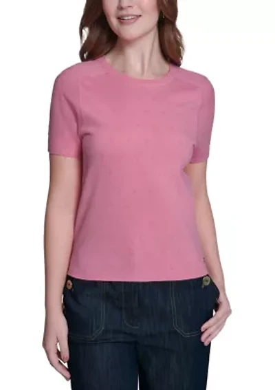 Women's Short Sleeve Pointelle Sweater