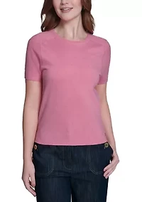 Women's Short Sleeve Pointelle Sweater