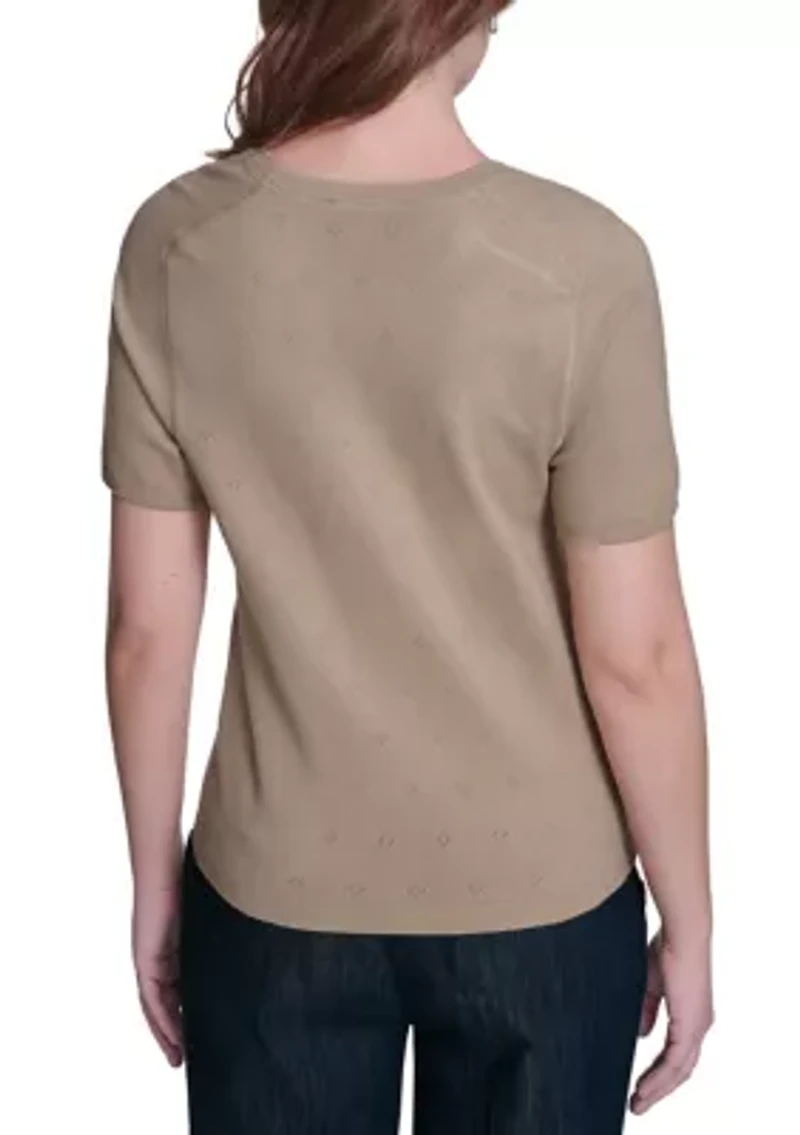 Women's Short Sleeve Pointelle Sweater