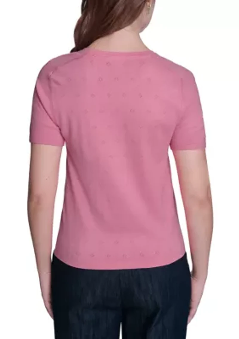 Women's Short Sleeve Pointelle Sweater