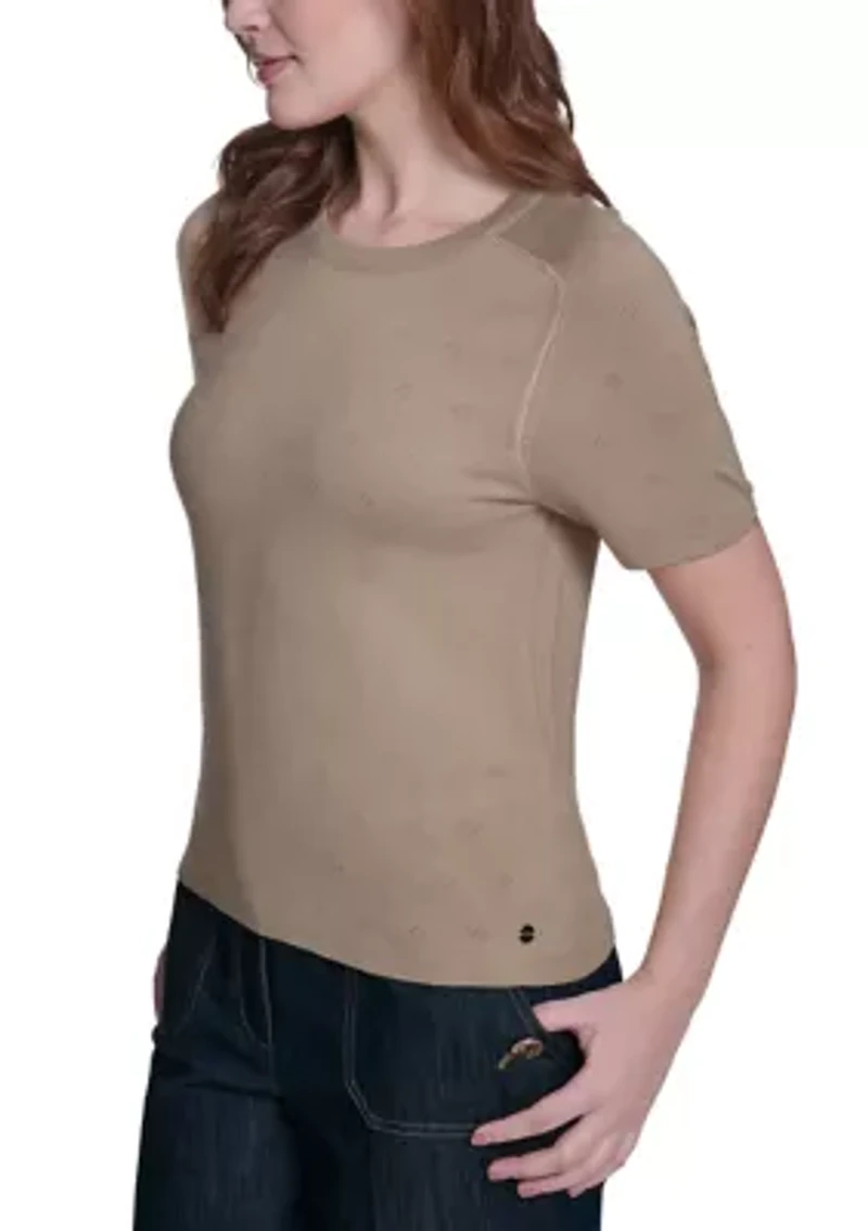 Women's Short Sleeve Pointelle Sweater