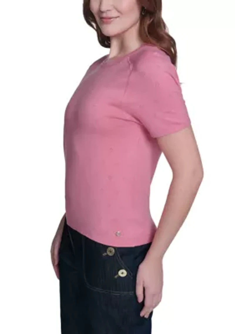 Women's Short Sleeve Pointelle Sweater