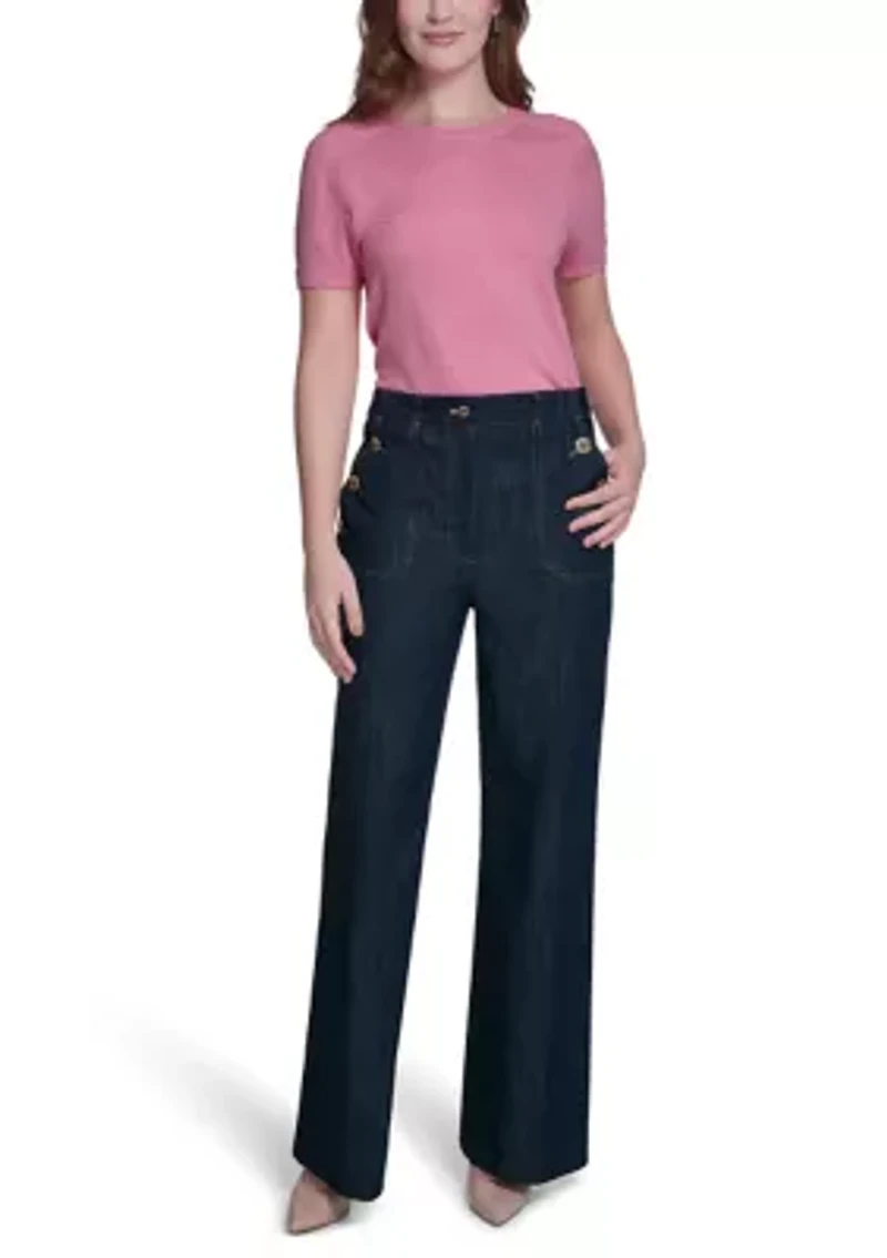 Women's Short Sleeve Pointelle Sweater