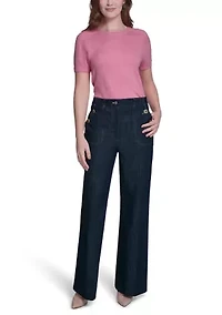 Women's Short Sleeve Pointelle Sweater