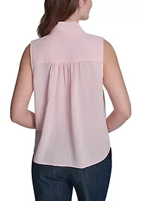 Women's Sleeveless Pintuck Blouse with Necktie