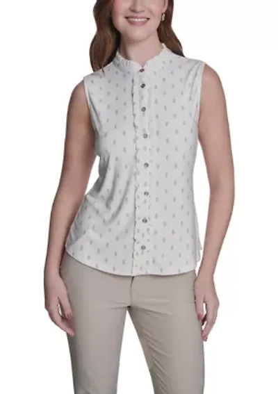 Women's Ruffle Placket Dot Top