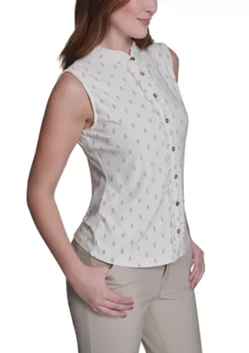 Women's Ruffle Placket Dot Top
