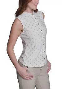 Women's Ruffle Placket Dot Top