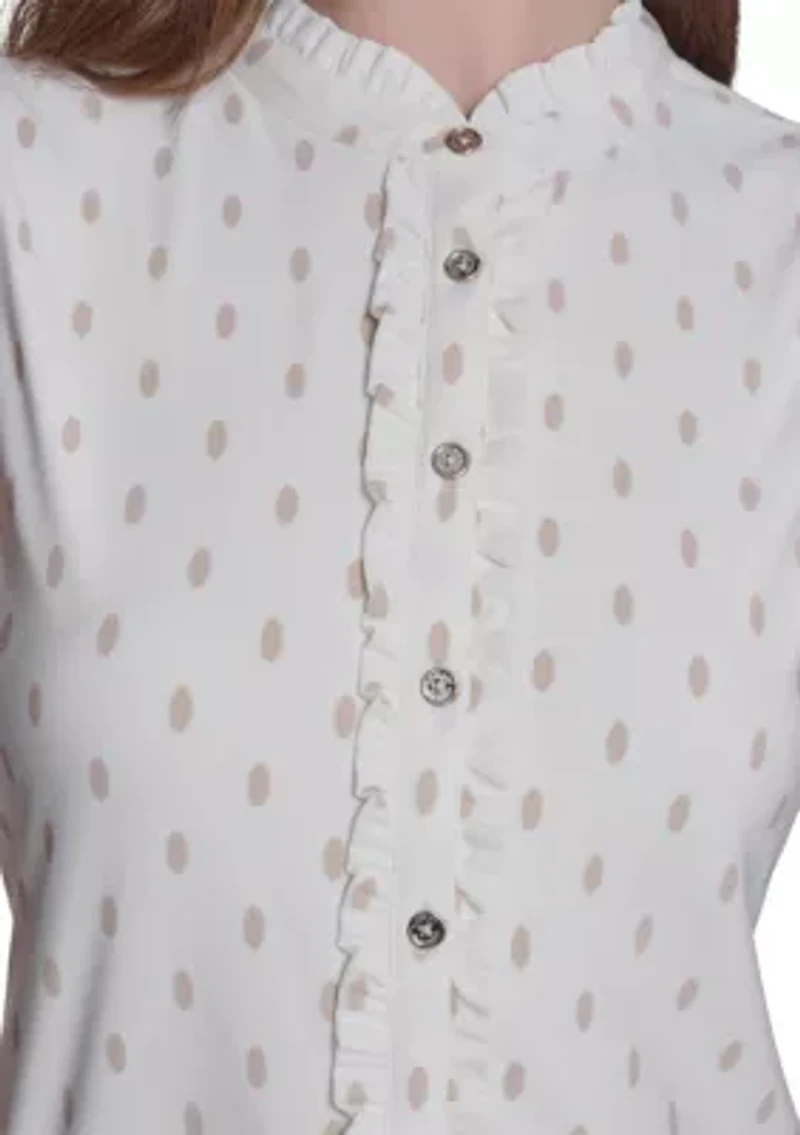 Women's Ruffle Placket Dot Top