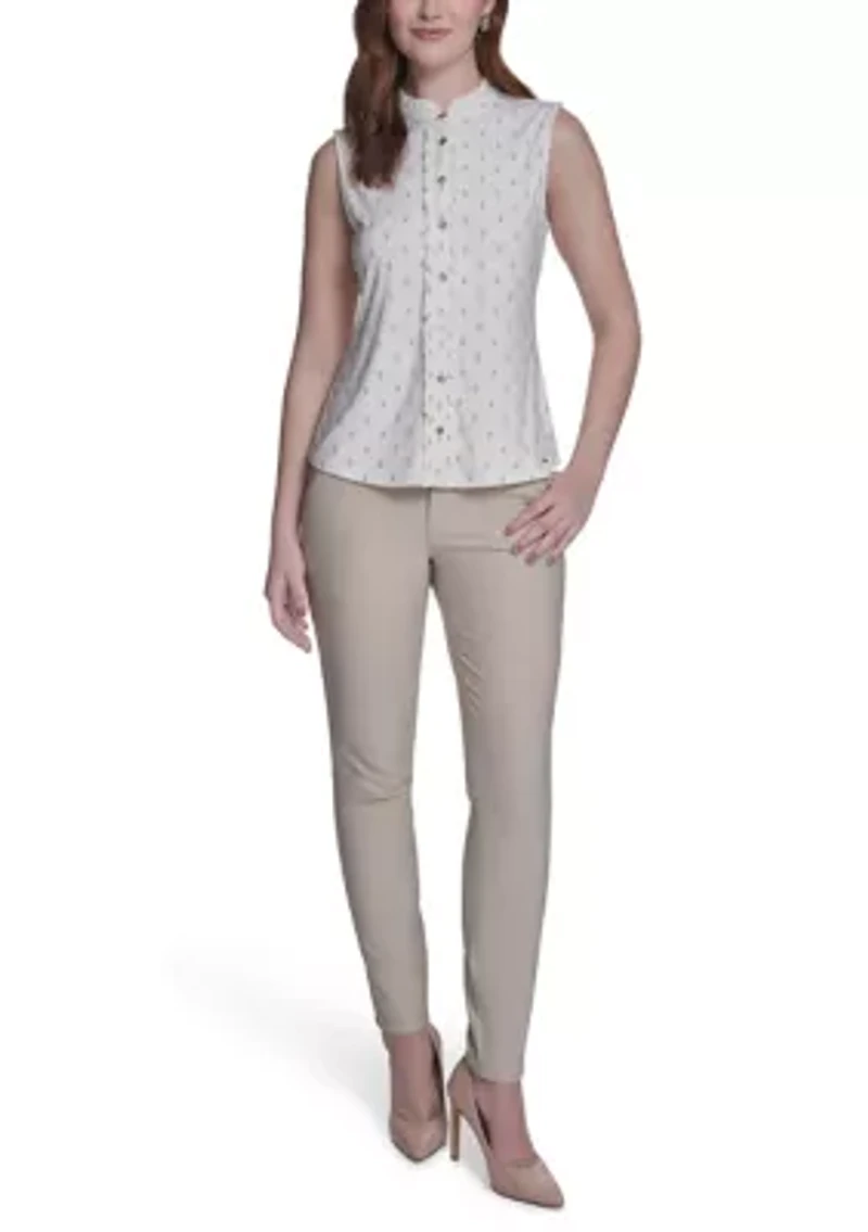 Women's Ruffle Placket Dot Top