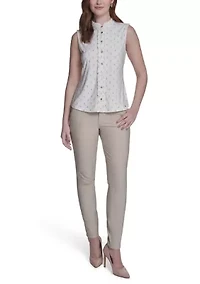 Women's Ruffle Placket Dot Top