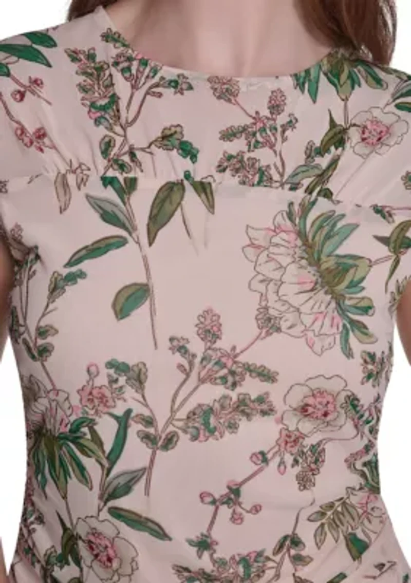 Women's Sleeveless Ruched Side Seam Floral Top