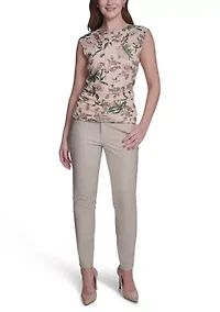 Women's Sleeveless Ruched Side Seam Floral Top