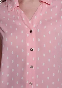 Women's Sleeveless Dot Button Up Blouse