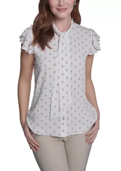 Women's Flutter Sleeve Tie Blouse