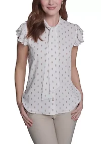 Women's Flutter Sleeve Tie Blouse