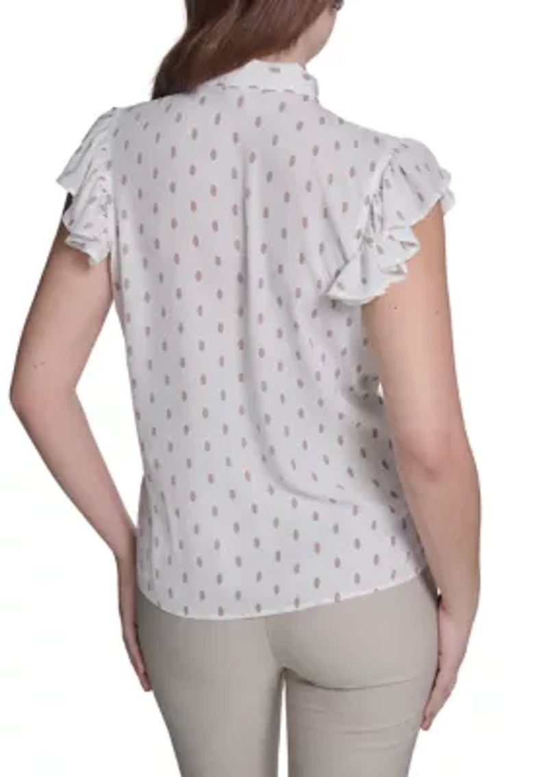 Women's Flutter Sleeve Tie Blouse