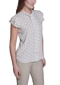 Women's Flutter Sleeve Tie Blouse