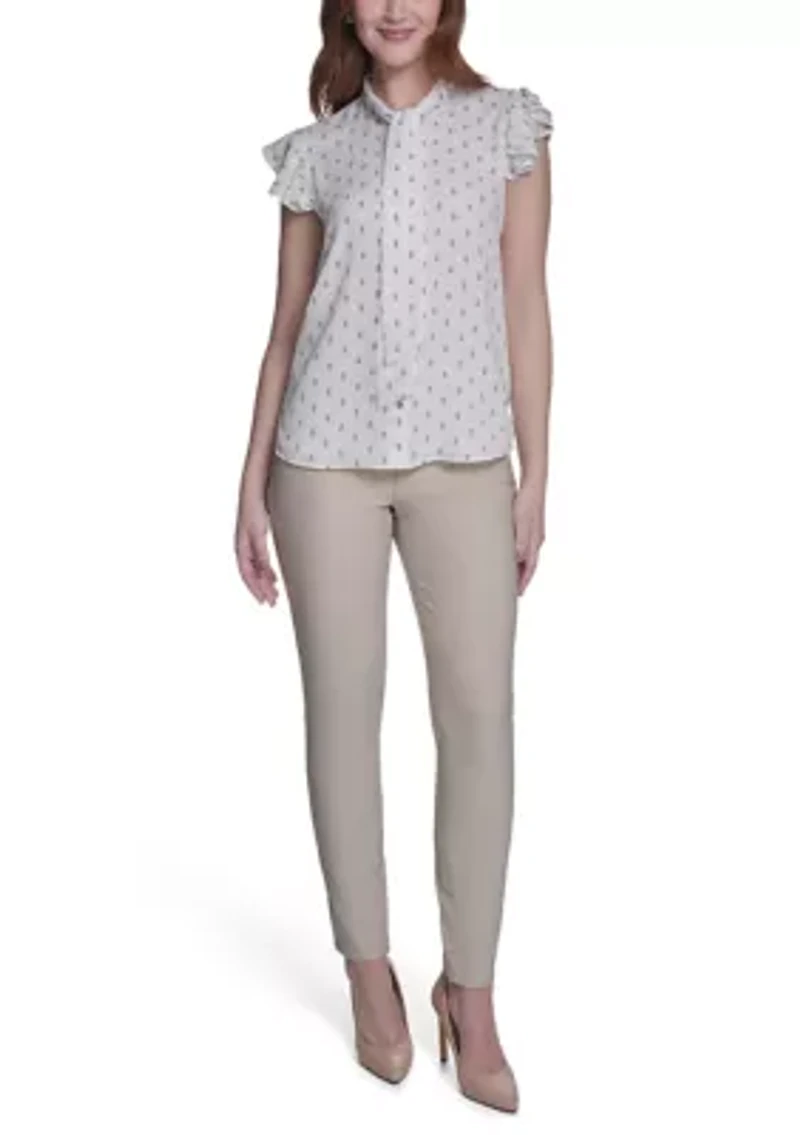 Women's Flutter Sleeve Tie Blouse