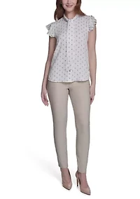 Women's Flutter Sleeve Tie Blouse