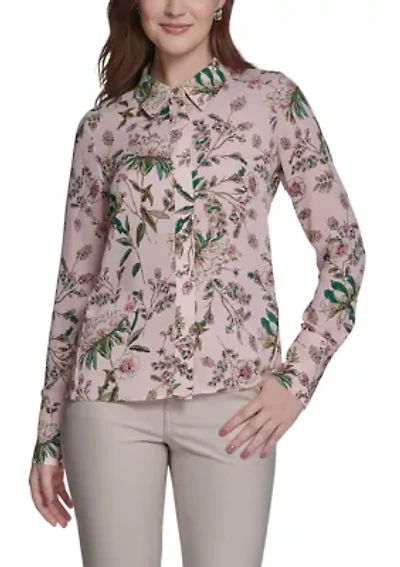 Women's Slim Fit Floral Button Front Blouse
