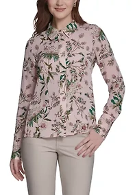 Women's Slim Fit Floral Button Front Blouse